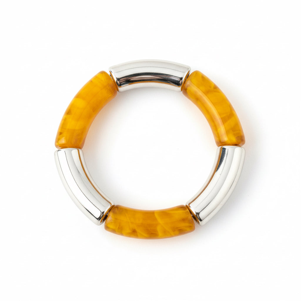 "Bracelet Coraline résine jaune orangé doré bijou"