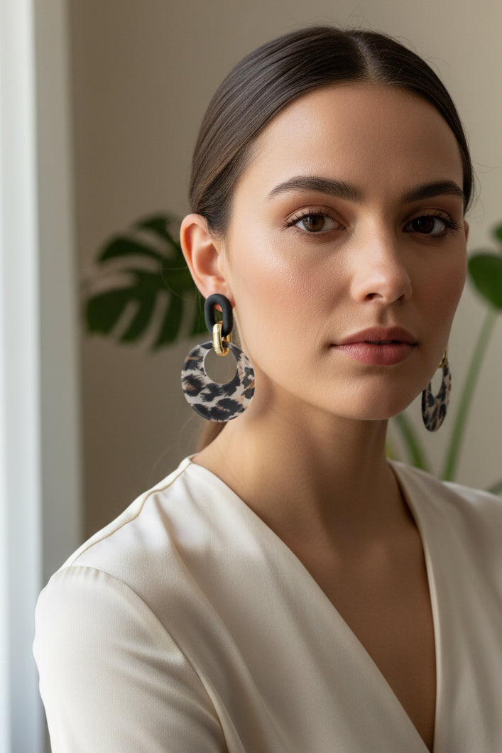Boucles d’oreilles créoles motif léopard – bijoux tendance femme style bohème chic