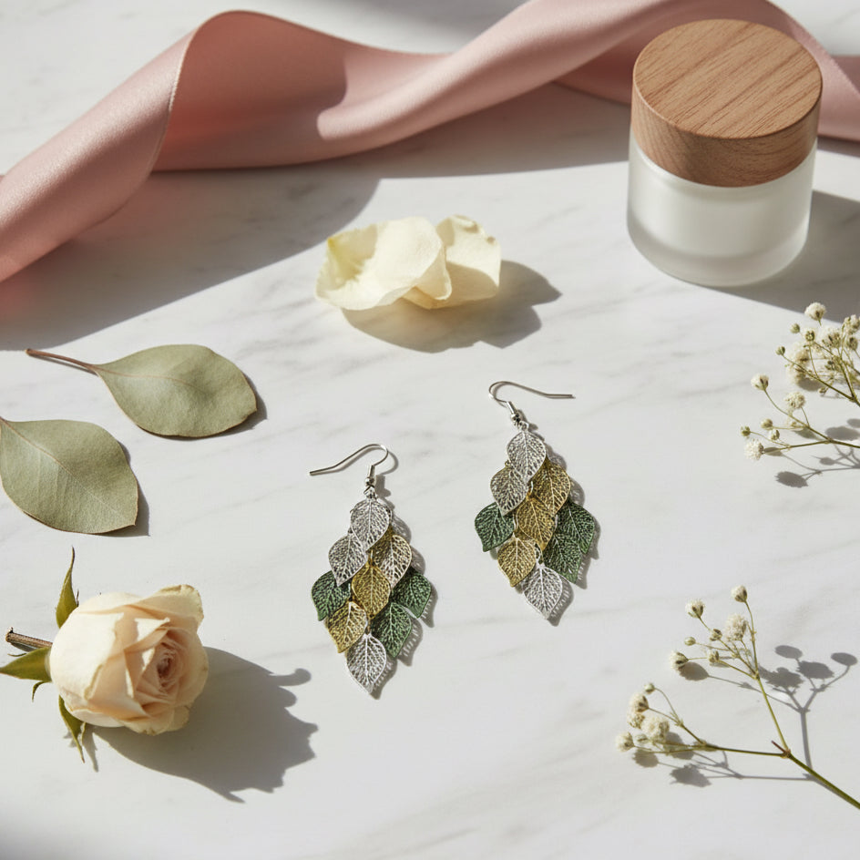  "Boucles d'oreilles vert d'eau doré raffinées élégantes"