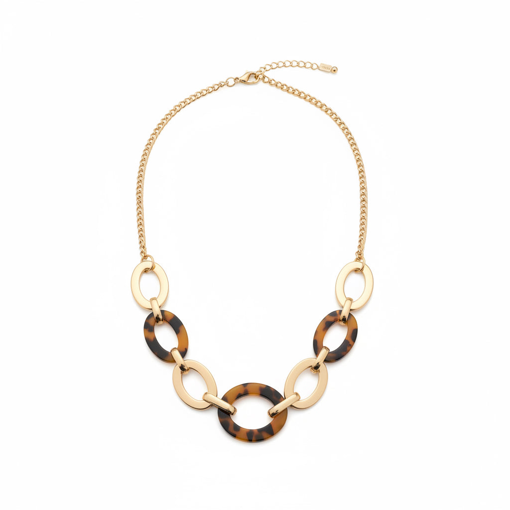  Collier grosses mailles doré et léopard – vue de face
