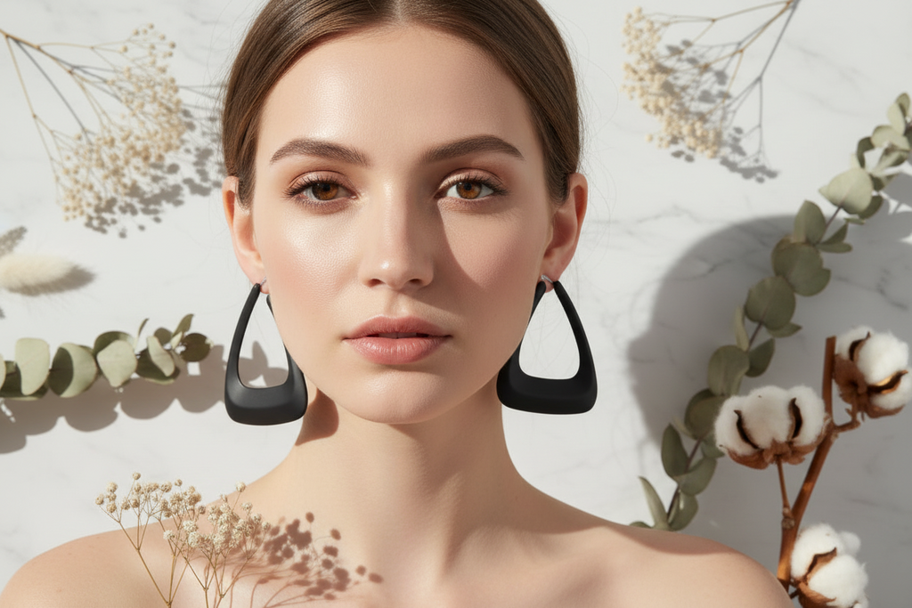 Grandes boucles d’oreilles géométriques noires mates – Bijou moderne et tendance