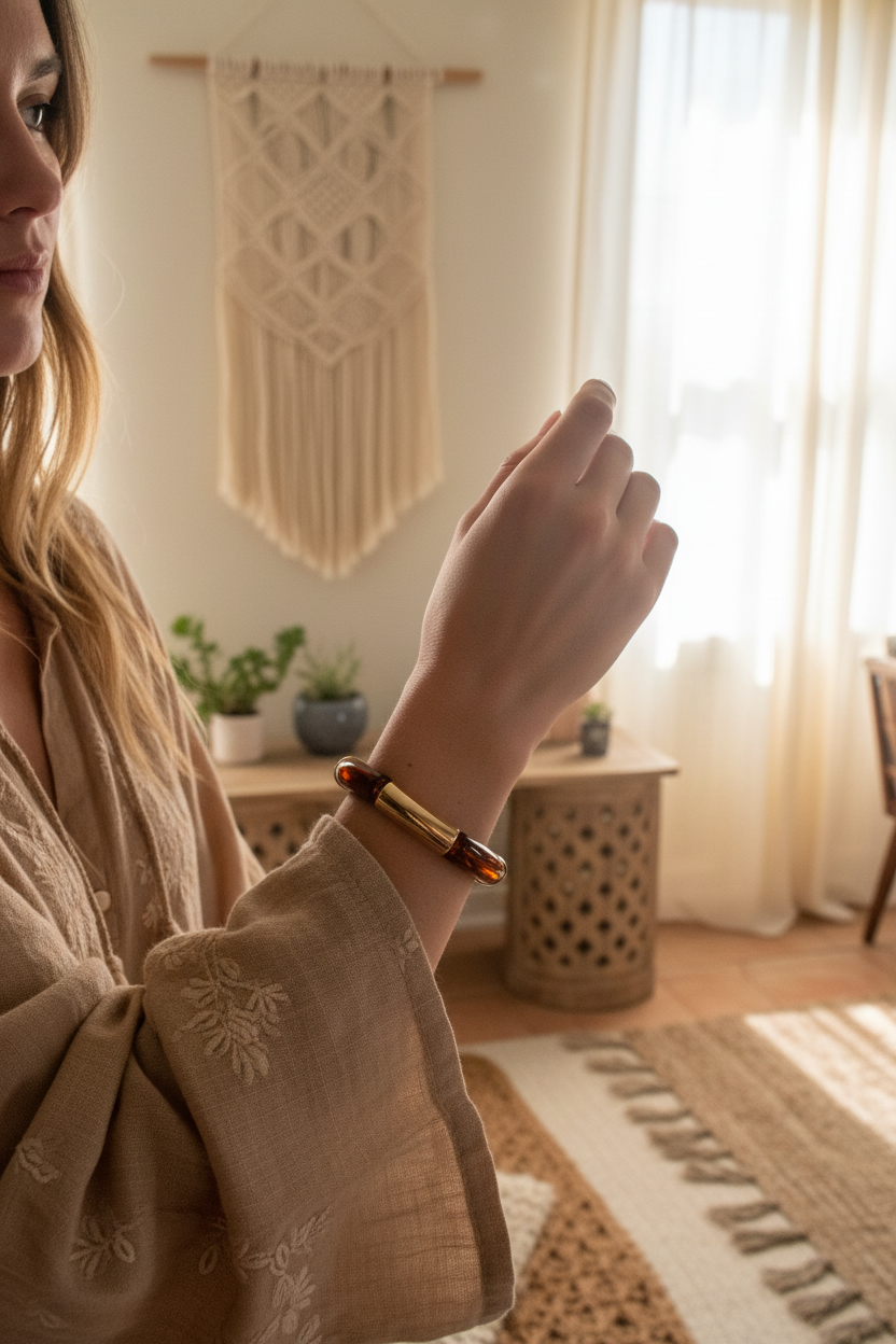 "Bracelet Agate résine vert doré bijou"