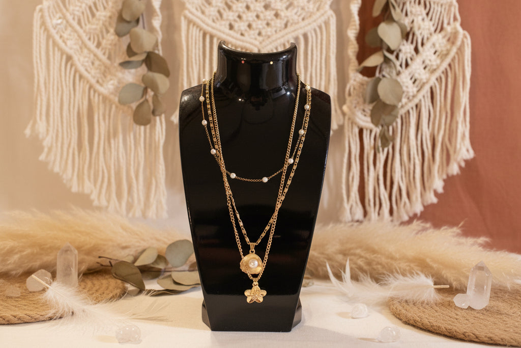  "Collier multi rangs acier inoxydable doré"