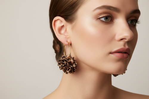 Boucles d’oreilles créoles dorées avec fleur léopard– Bijou tendance et féminin