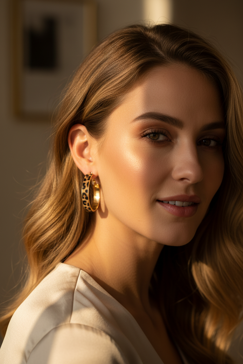 "Boucles d'oreilles créoles motif léopard tendance"