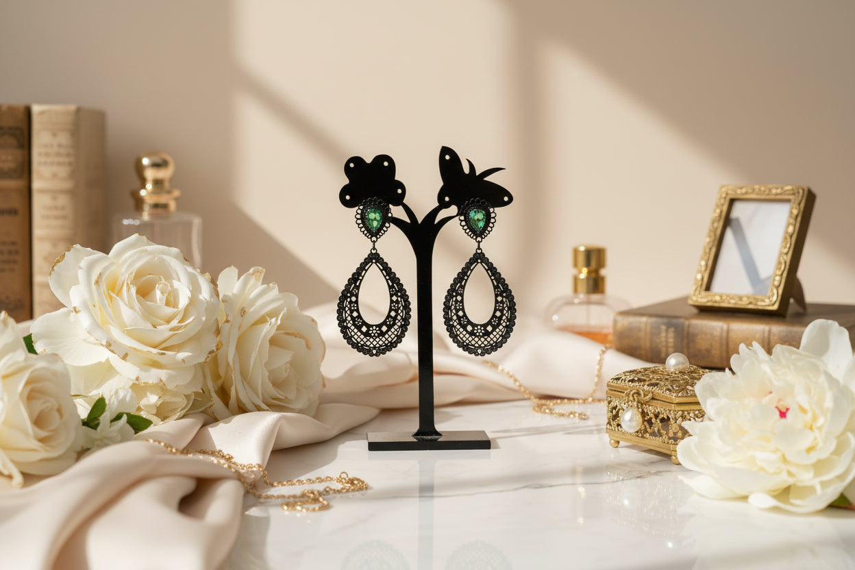 Boucles d’oreilles à clip noires style vintage – bijoux élégants et intemporels
